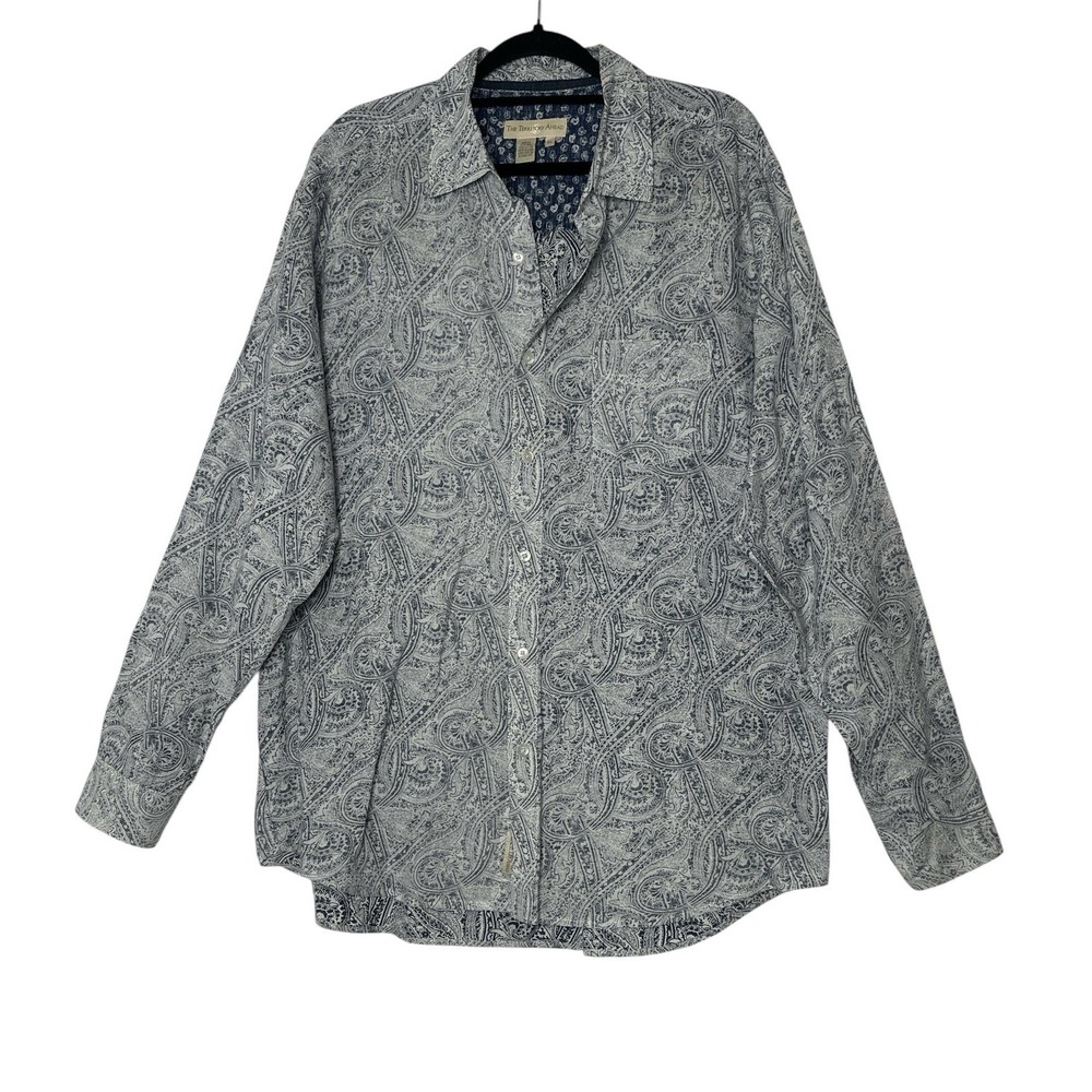 The Territory Ahead‎ Shirt Mens XL Gray Blue Geometric Linen Blend Button Up